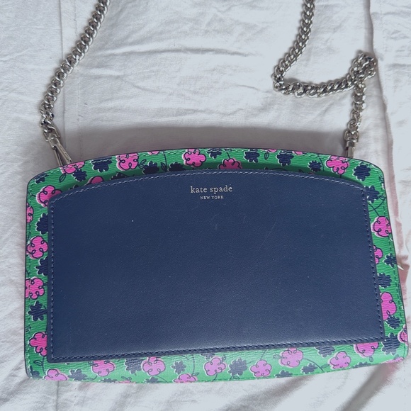 Kate Spade Blue Floral Crossbody Leather Bag Chain Strap Clutch Excellent